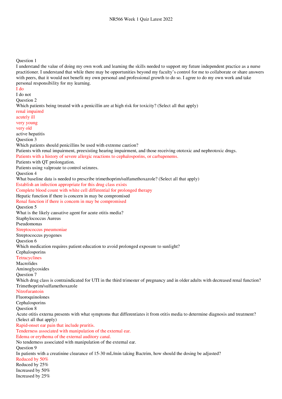 Preview image for NR566 Week 1 Quiz Updated